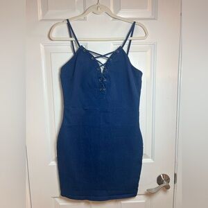 Windsor‎ Blue Lace-Up Mini Denim dress Size Large